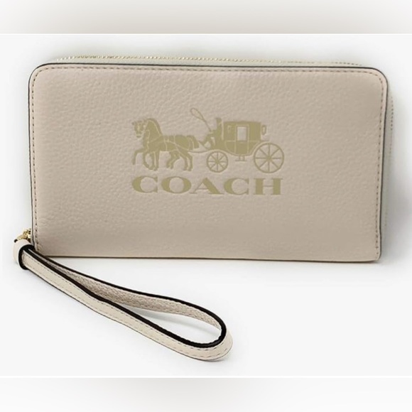 Coach Carriage Logo Zip Around Cream Wristlet Wallet NWT - Picture 1 of 9